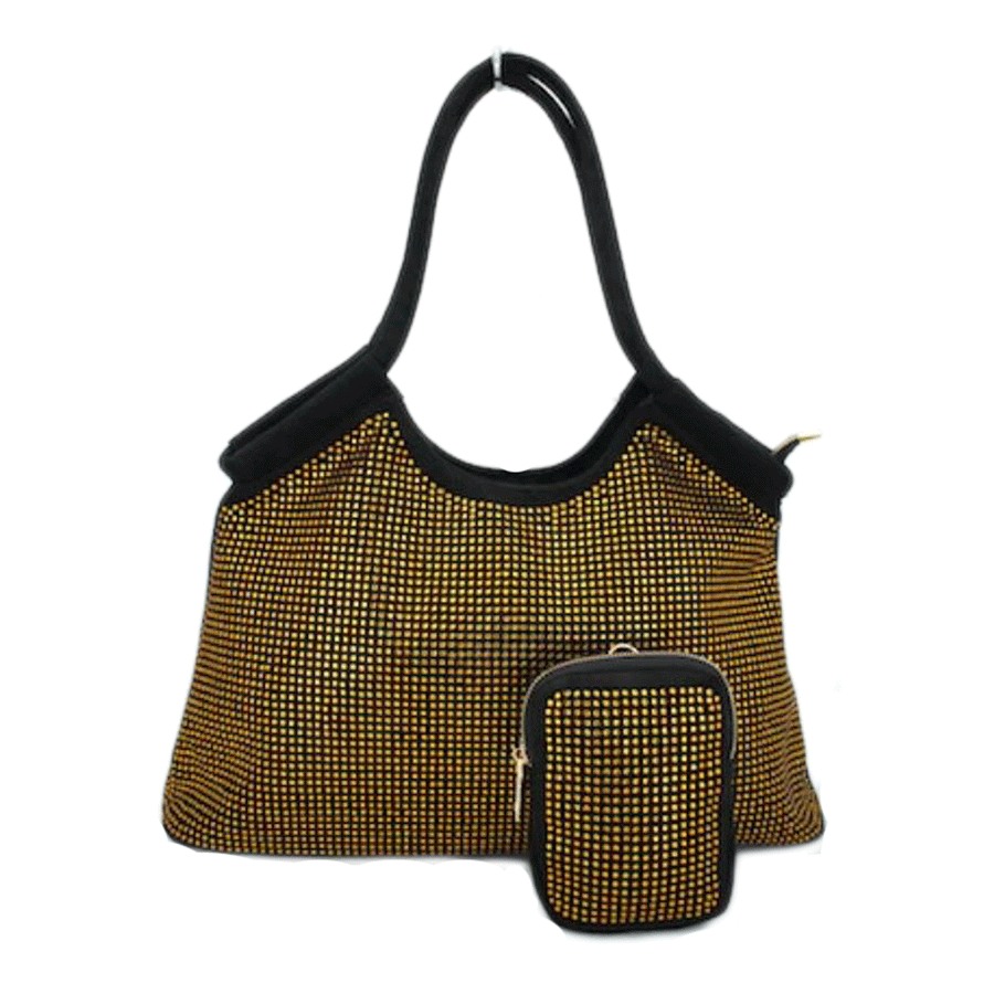 Glittering 2 in 1 Gold Stone Tote Pouch Bag