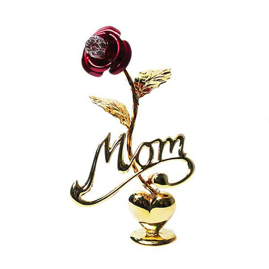 Precious Handcrafted 24K Gold-Plated Austrian Crystal Red Rose With Mom