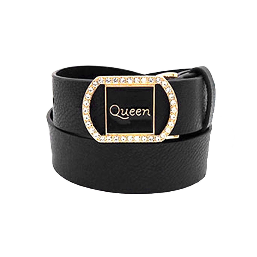 Dazzling Queen Black Leather Buckle Belt