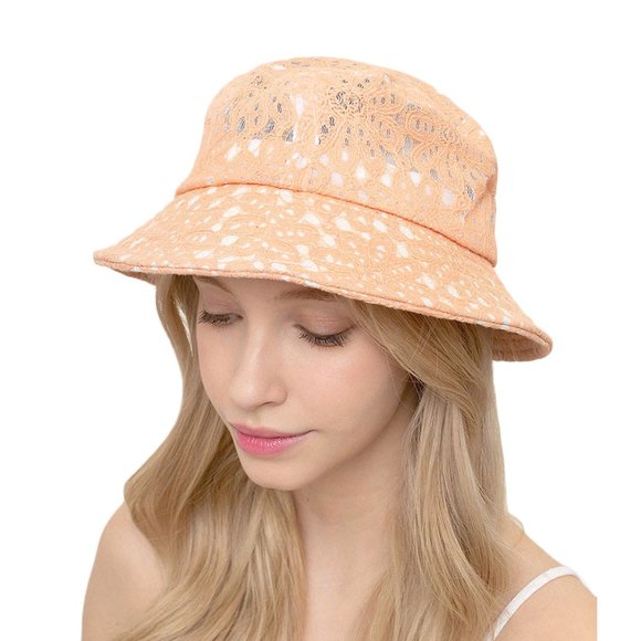 Peach Floral Laced Bucket Hat