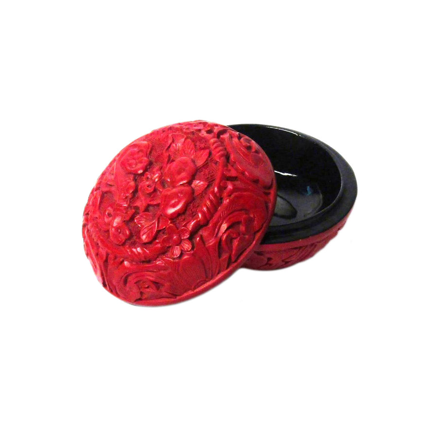 Bold Red Cinnabar Round Circle Carved Resin Collectors Box