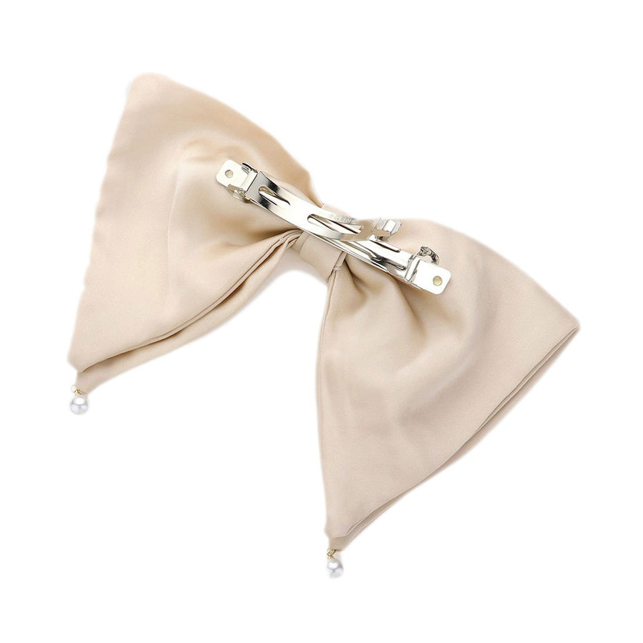 Oversized Ivory Pearl Tip Satin Bow Barrette