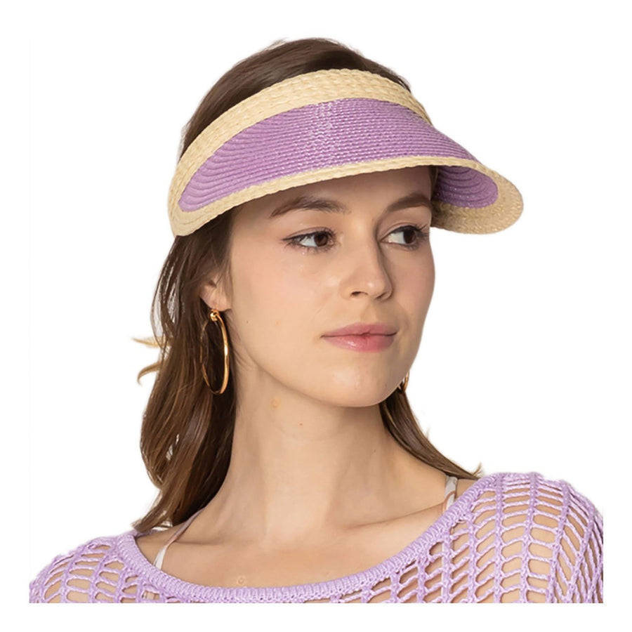 Lavender Trim Straw Visor Hat