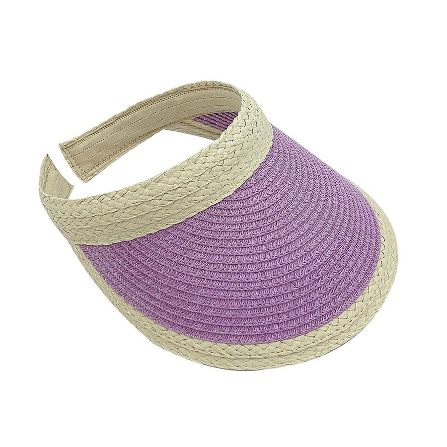 Lavender Trim Straw Visor Hat