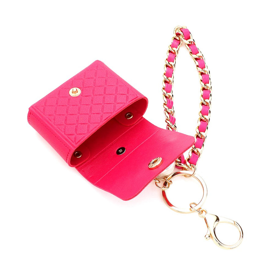Black Pearl Lipstick Camellia Charm Mini Bag Wristlet Key Chain