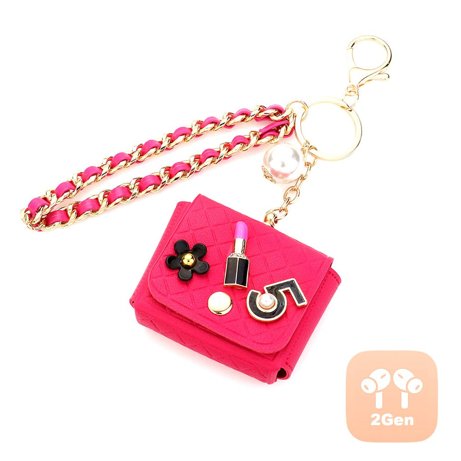 Black Pearl Lipstick Camellia Charm Mini Bag Wristlet Key Chain