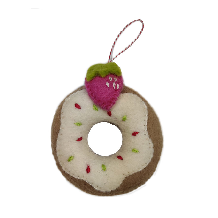 Delicious Nepal Felt Wool Strawberry Donut Christmas Ornament