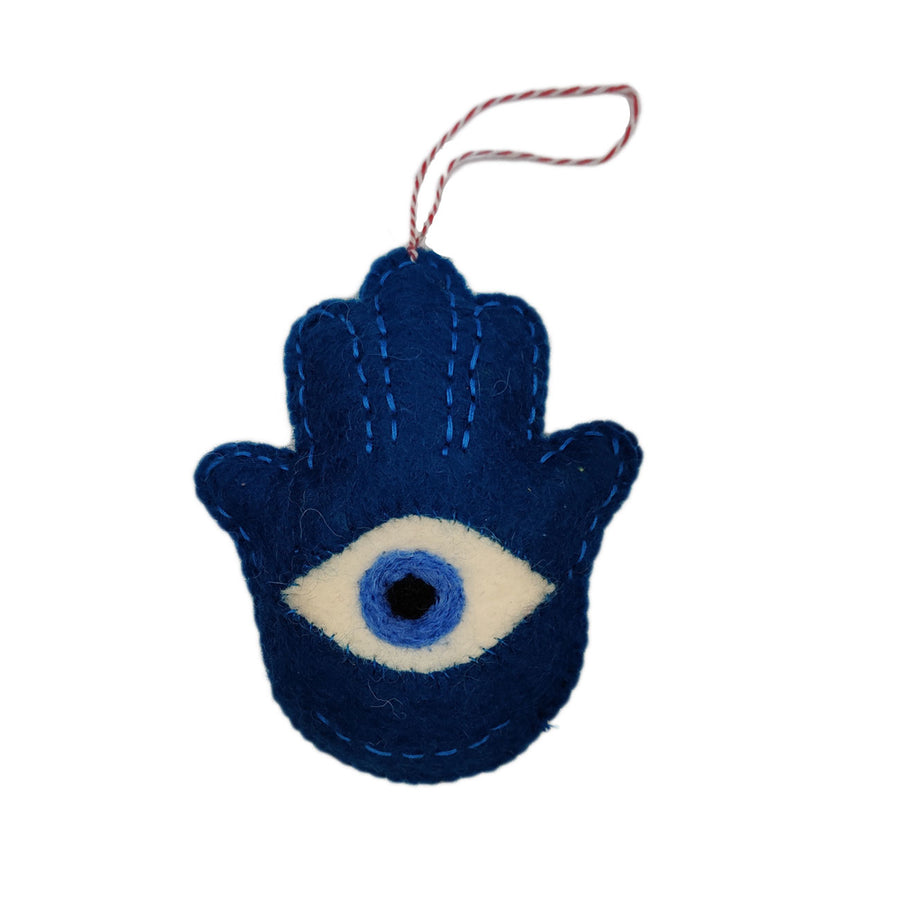 Blue Nepal Felt Wool Evil Eye Christmas Ornament