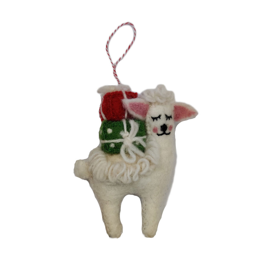 Lovely Nepal Felt Wool Llama Christmas Ornament