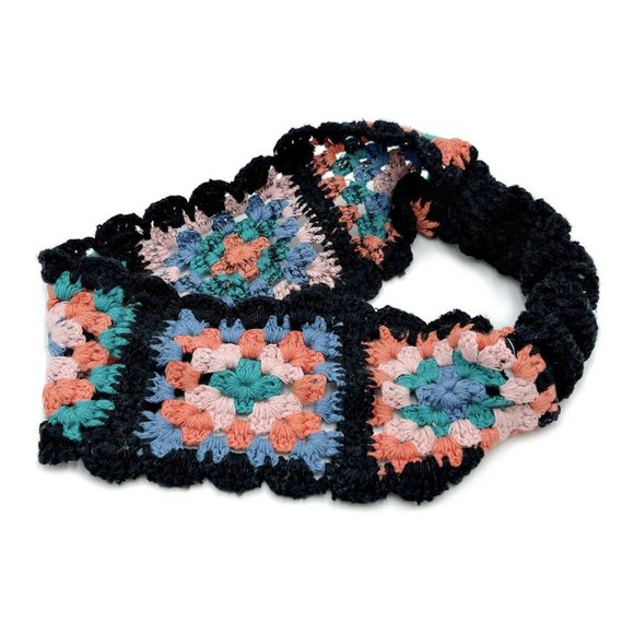 Delightful Black Multi Floral Crochet Soft Headband