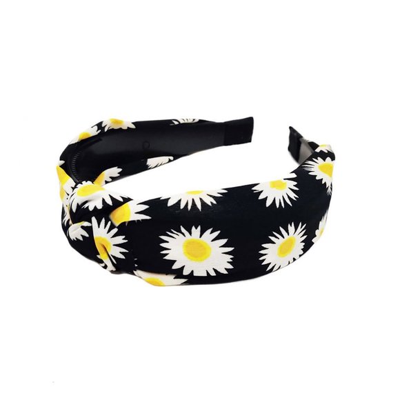 Playful Floral Print Yellow Knotted Button Headband