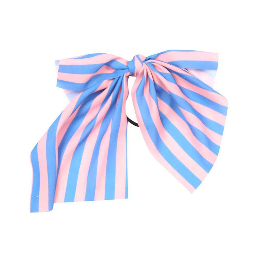 Preppy Pink Blue Stripe Ponytail Hair Ribbon