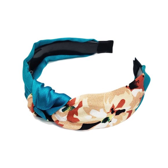 Blue Floral Knotted Button Headband
