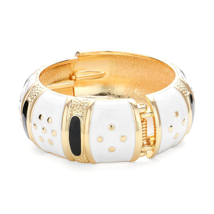 Abstract Gold Enamel Chunky Hinged Bangle Bracelet