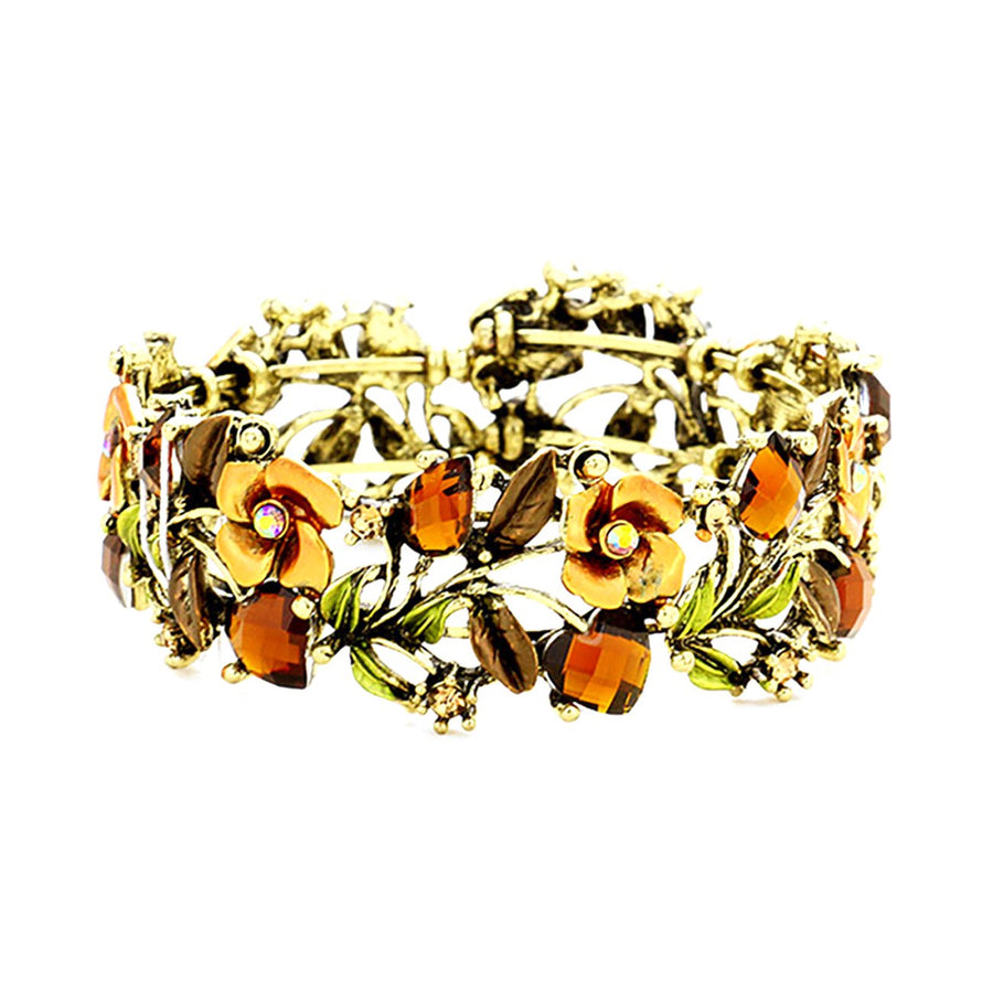 Antique Gold Red Floral Cuff Bracelet
