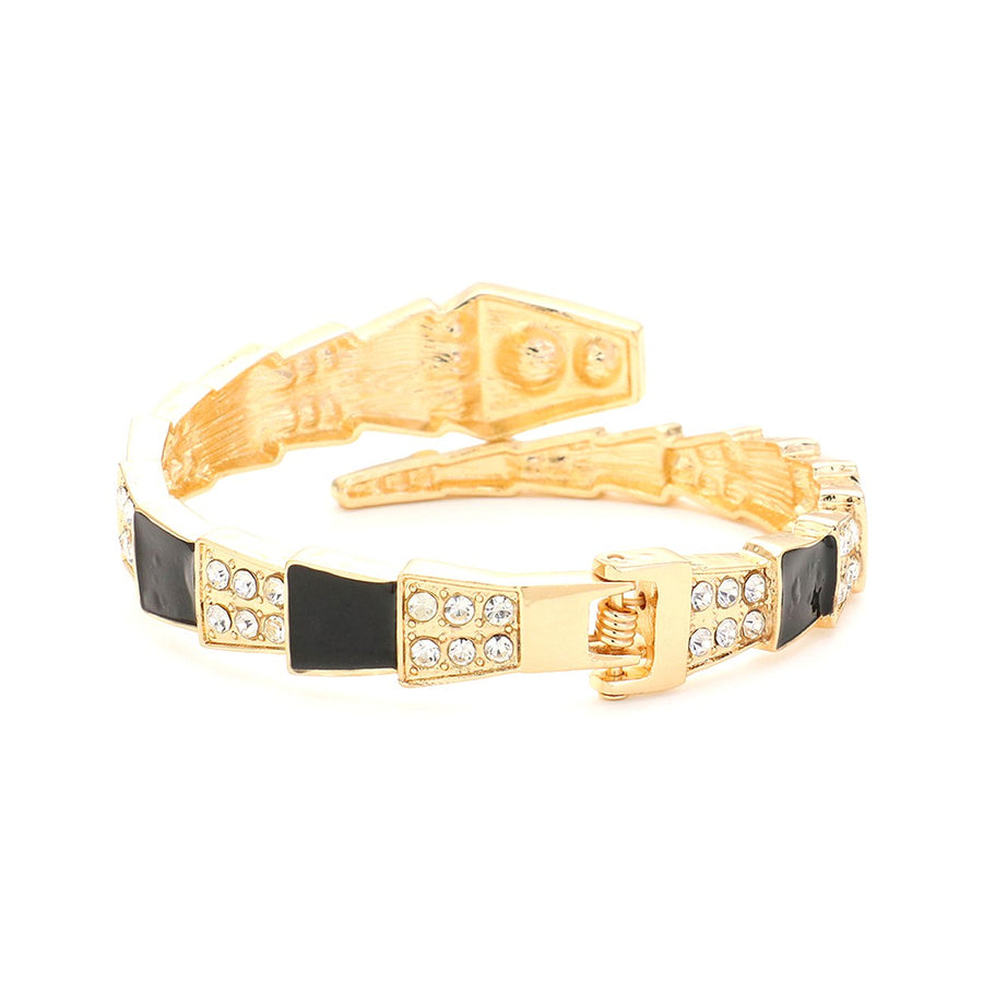 Glittering Gold  Embellished Enamel Stone Snake Hinged Bracelet