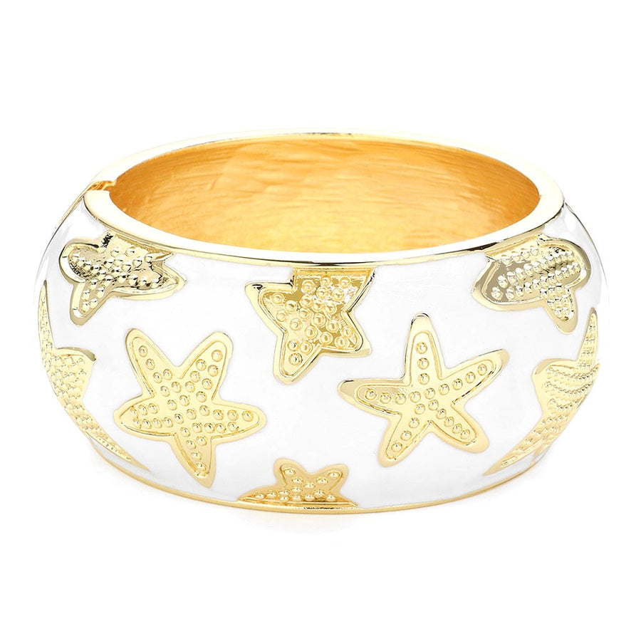 Stunning White Textured Starfish Chunky Bangle Bracelet