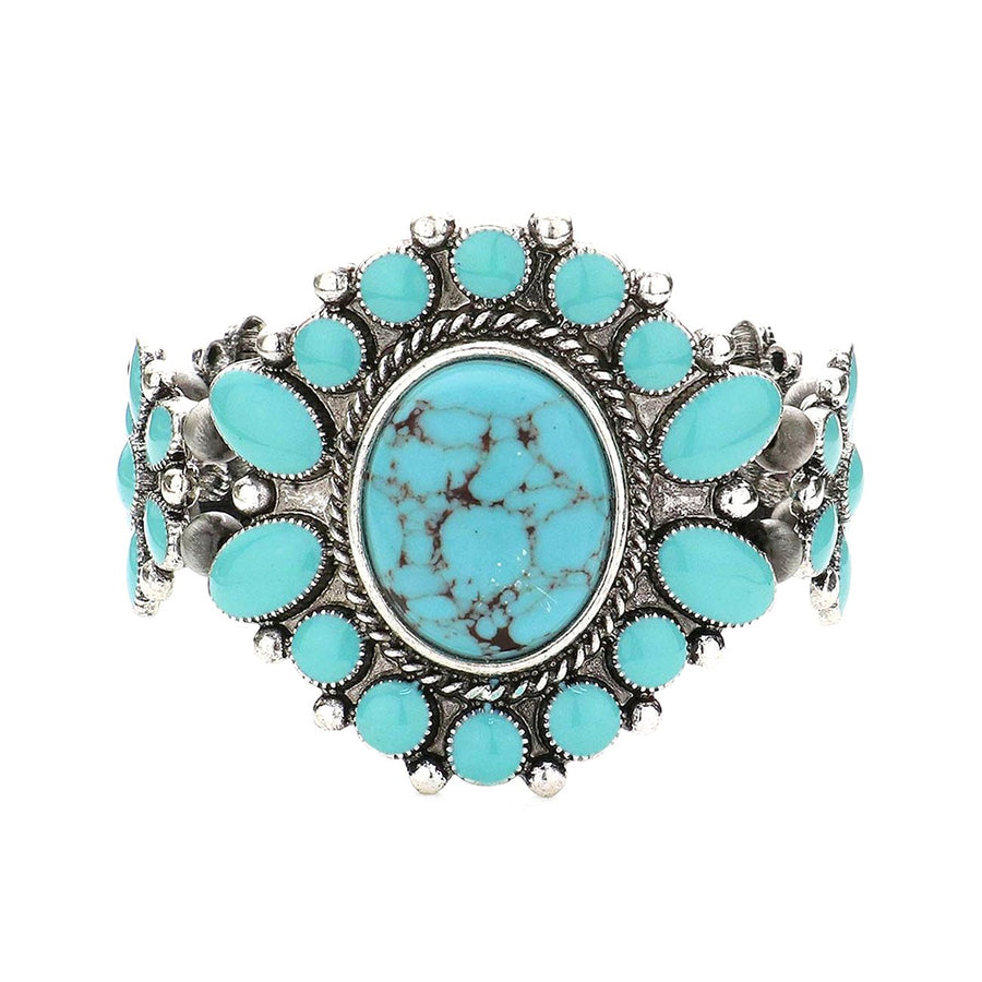 Vintage Boho Turquoise Burnish Oval Natural Stone Stretch Bracelet