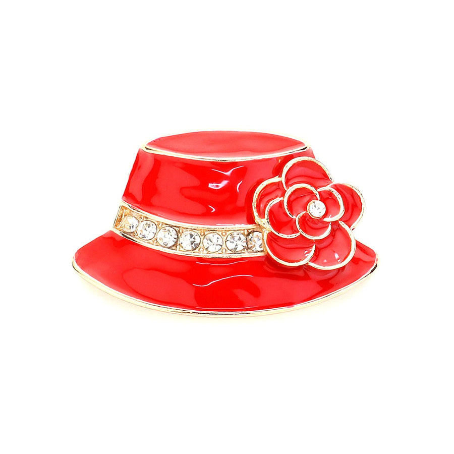 Red Enamel Camellia Flower Hat Pin Brooch