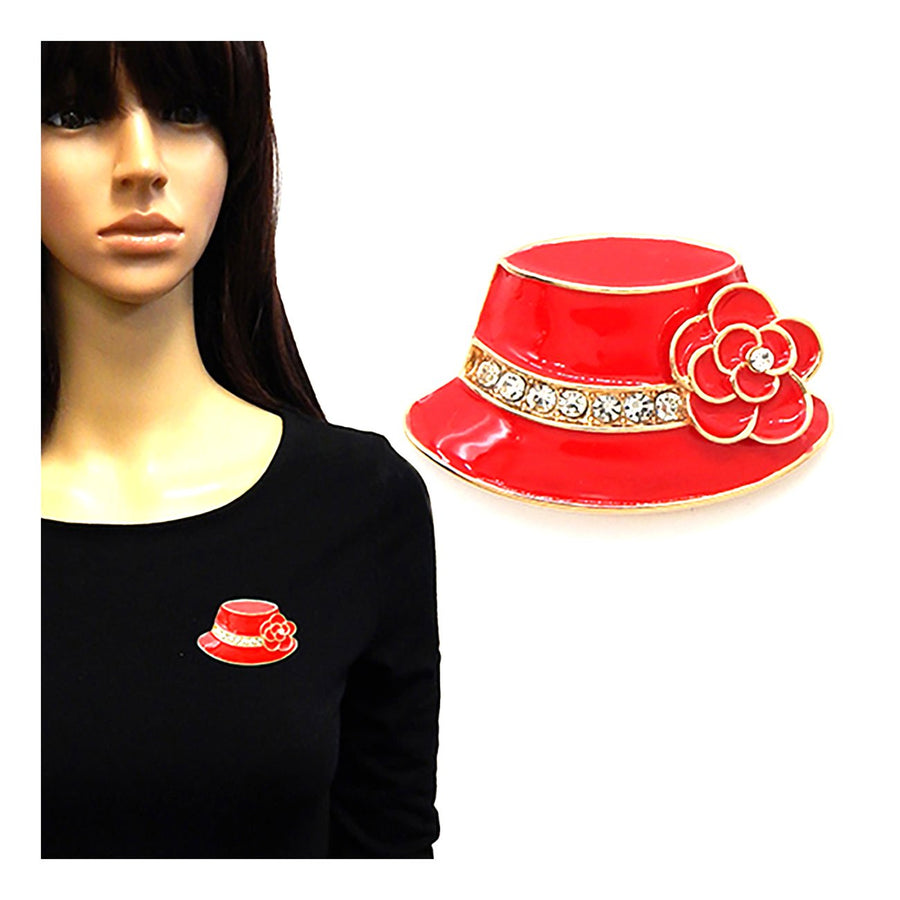 Red Enamel Camellia Flower Hat Pin Brooch
