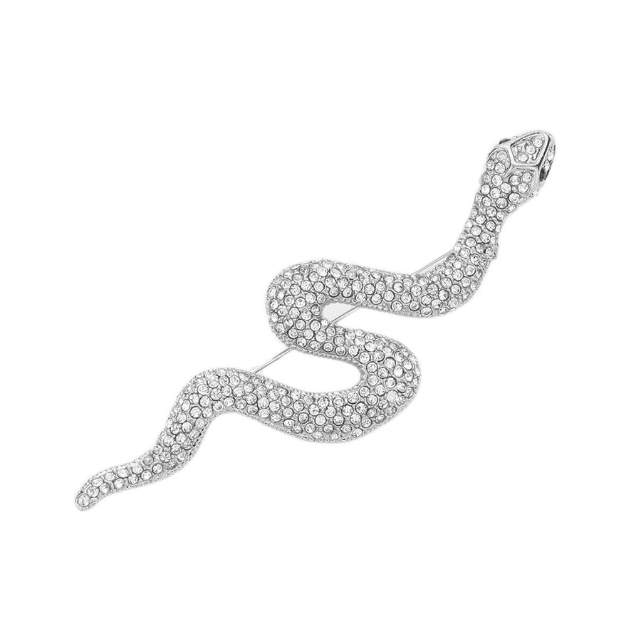 Silver Rhinestone Pave Snake Pin Brooch