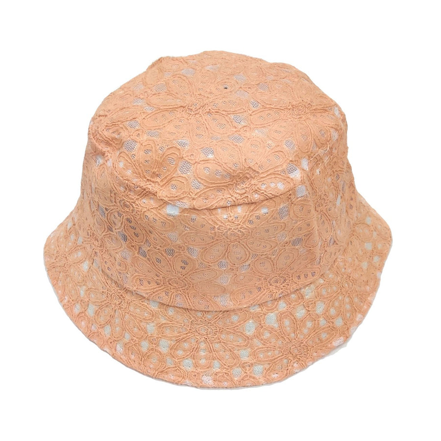 Peach Floral Laced Bucket Hat