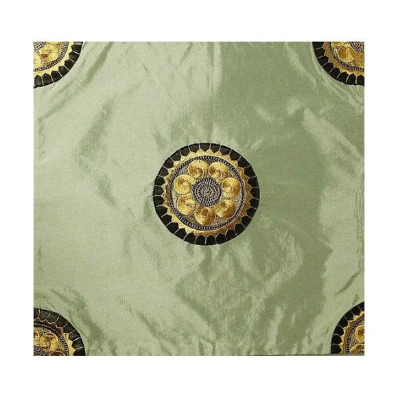 Jade Green Chinese Silk Corner Appliqués Cushion Cover