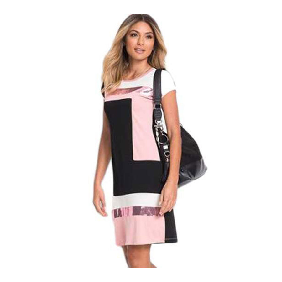 Black Pink Color Block Sequin Dress