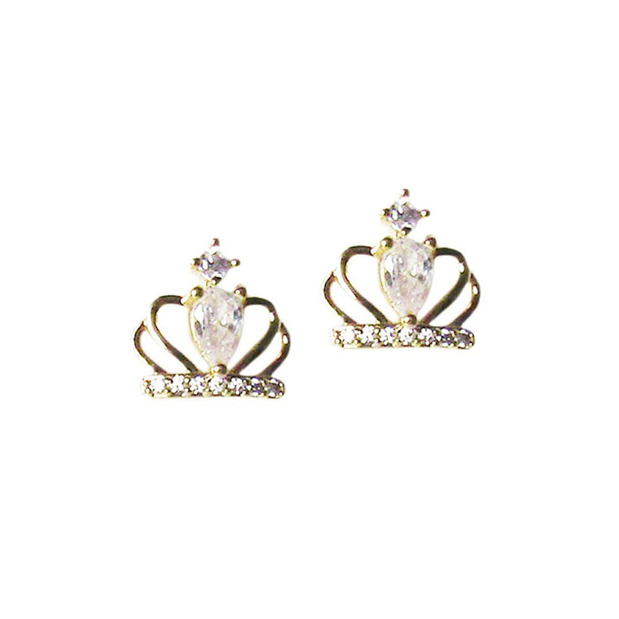 Royal Multi-Faceted Clear Cubic Zirconia Crown Stud Earrings