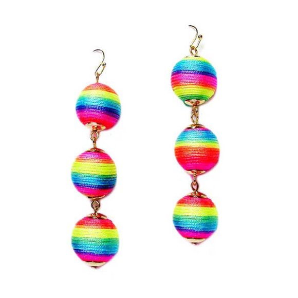 3-Tiers Of Rainbow Sheen Disco Ball Drop Earrings