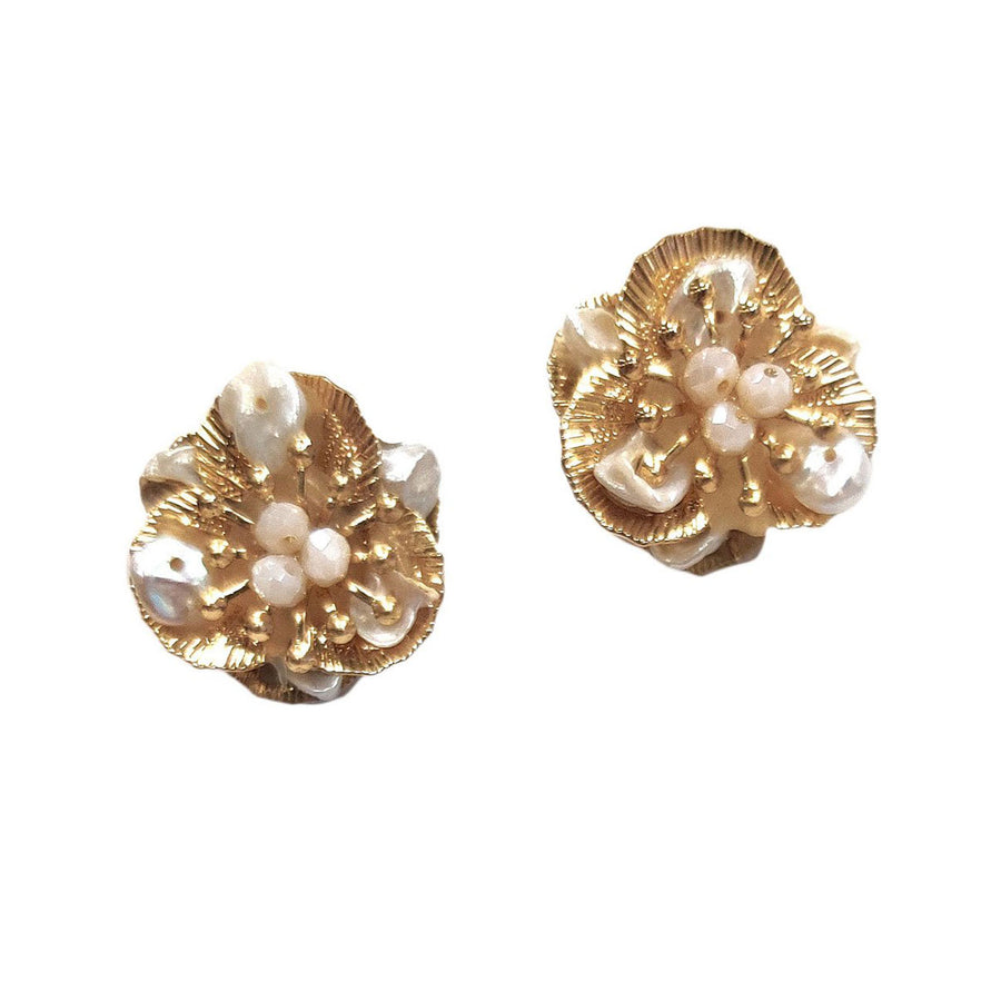 Glamorous Fresh Water Pearl Floral Stud Earrings