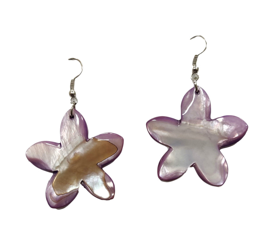 Purple Shell Flower Dangle Earrings