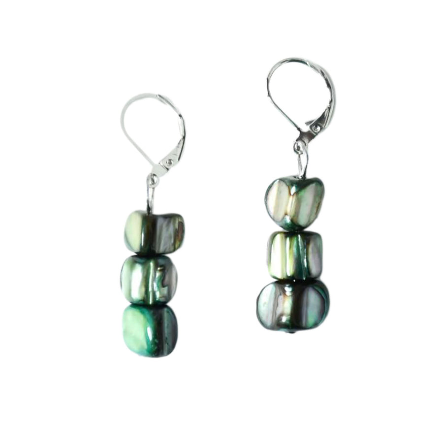 Lustrous Green Mother-Of-Pearl Nugget Dangle Earrings