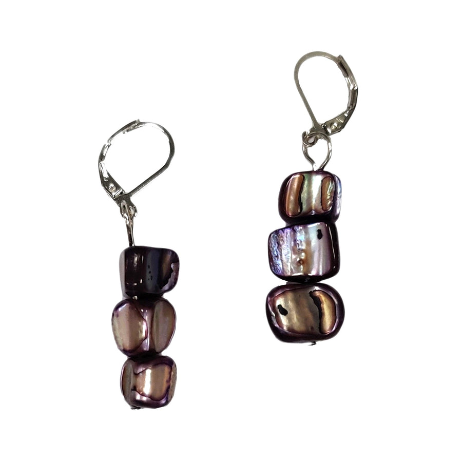Lustrous Purple Mother-Of-Pearl Nugget Dangle Earrings