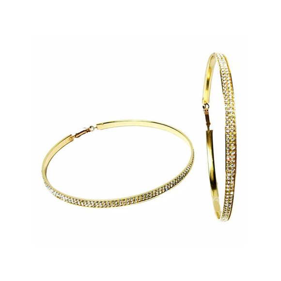 Dazzling Crystal Gold Oversized Hoop Earrings