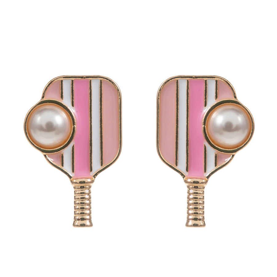 Whimsical Pink Pickleball Racket Stud Earrings