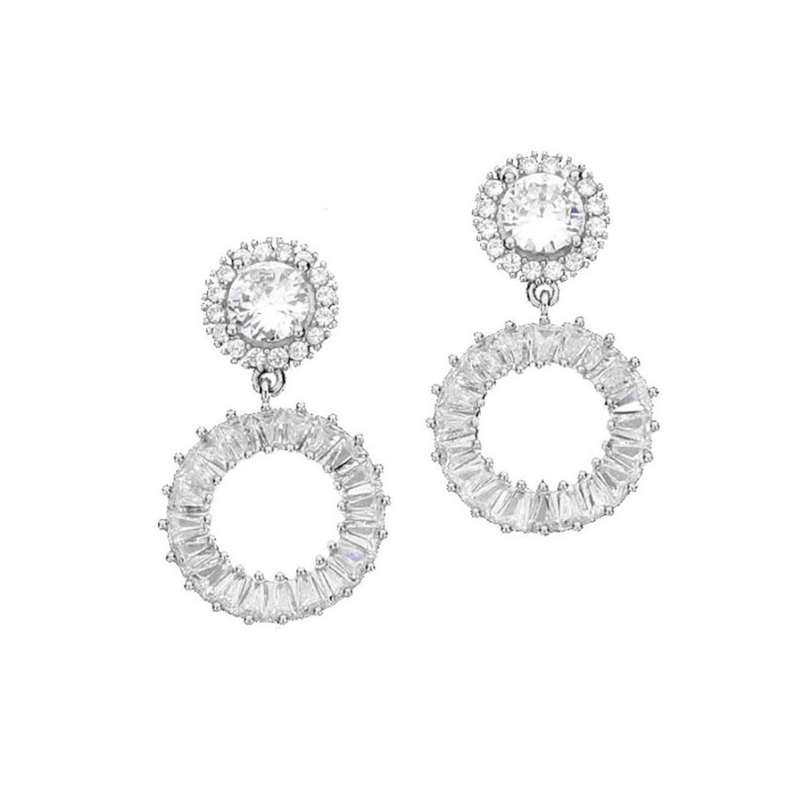Sparklinfg Mult-Faceted Clear Cubic Zirconia Double Round Link Dangle Earrings