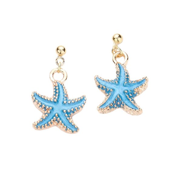 Enamel Sky Blue Starfish Earrings
