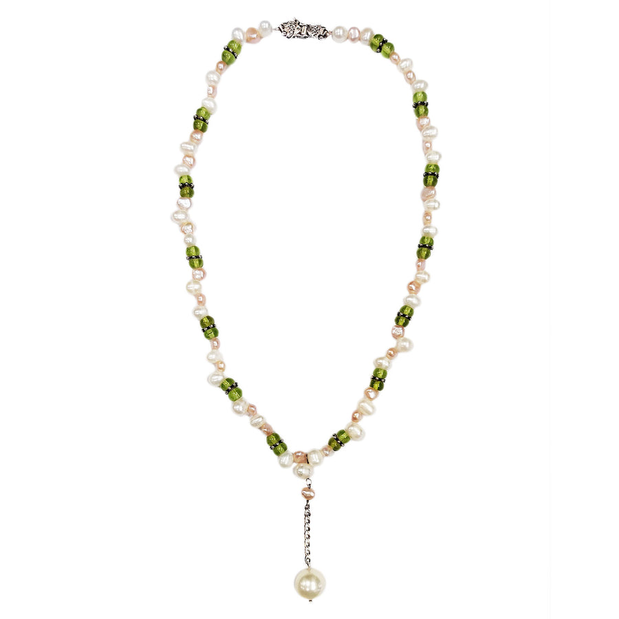 Romantic Genuine Peridot Fresh Water Pearl Tassel Necklace