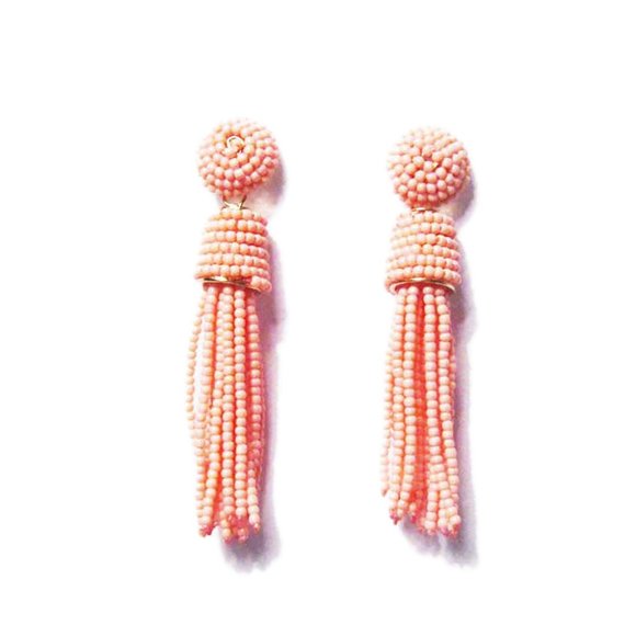 Pink Beaded Tassel Drop Earrings