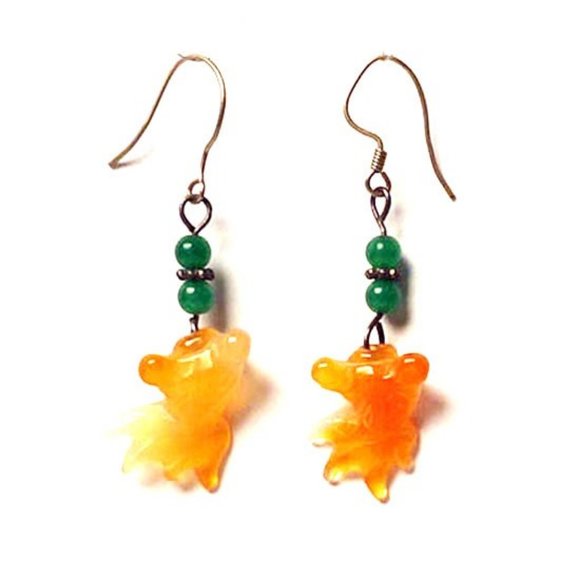Carnelian And Green Jade Sliver Dangling Earrings