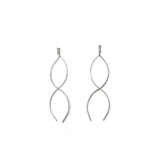 Wavy "S" Shape Geometric Link Silver Earrings