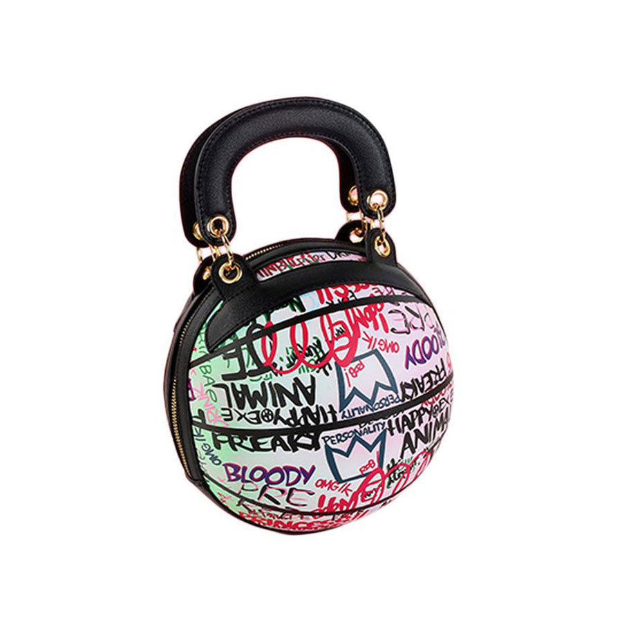Fashion Pink Multi Graffiti Print Basketball Top Handle Shoulder Bag