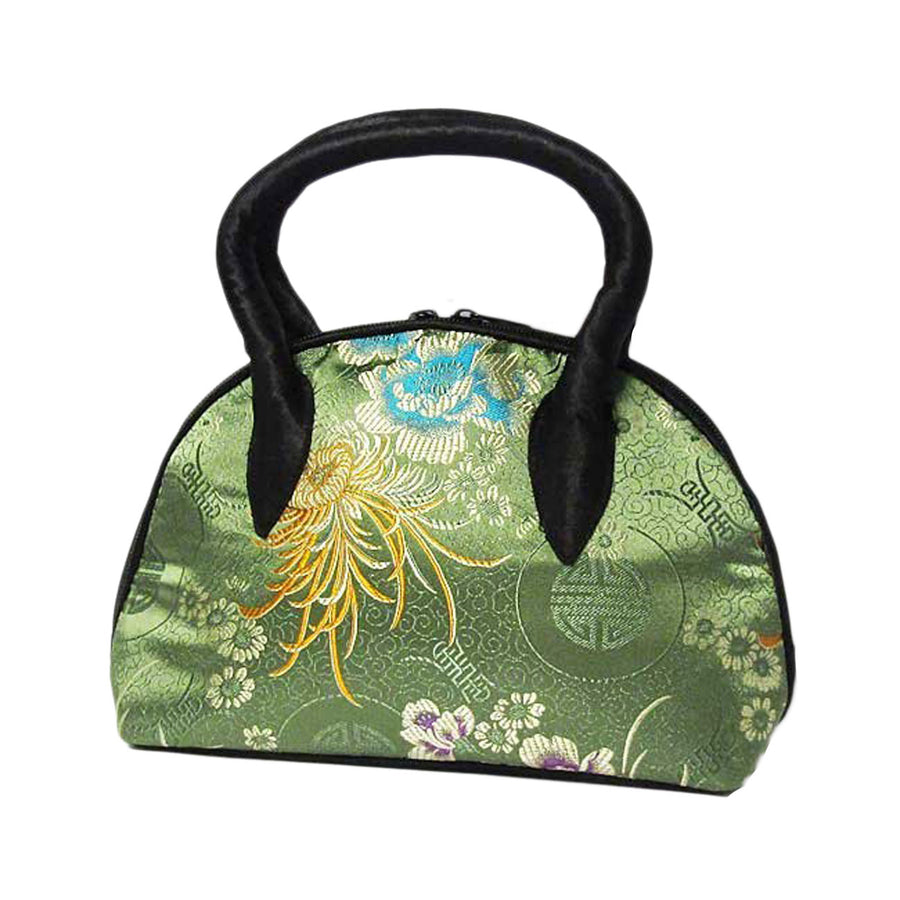 Handmade Green Floral Silk Brocade Bag