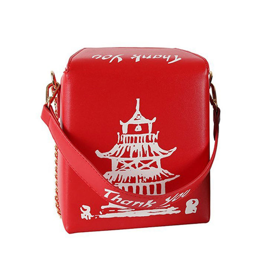Whimsical White Chinese Takeout Box Top Handle Clutch Bag
