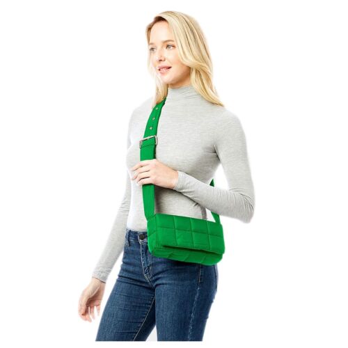 Stylish Green Quilted Metallic Puffer Crossbody Bag