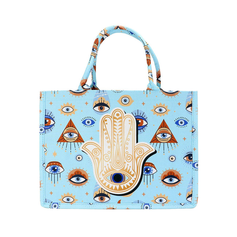 Blue Evil Eye Hamsa Hand Print Tote Bag