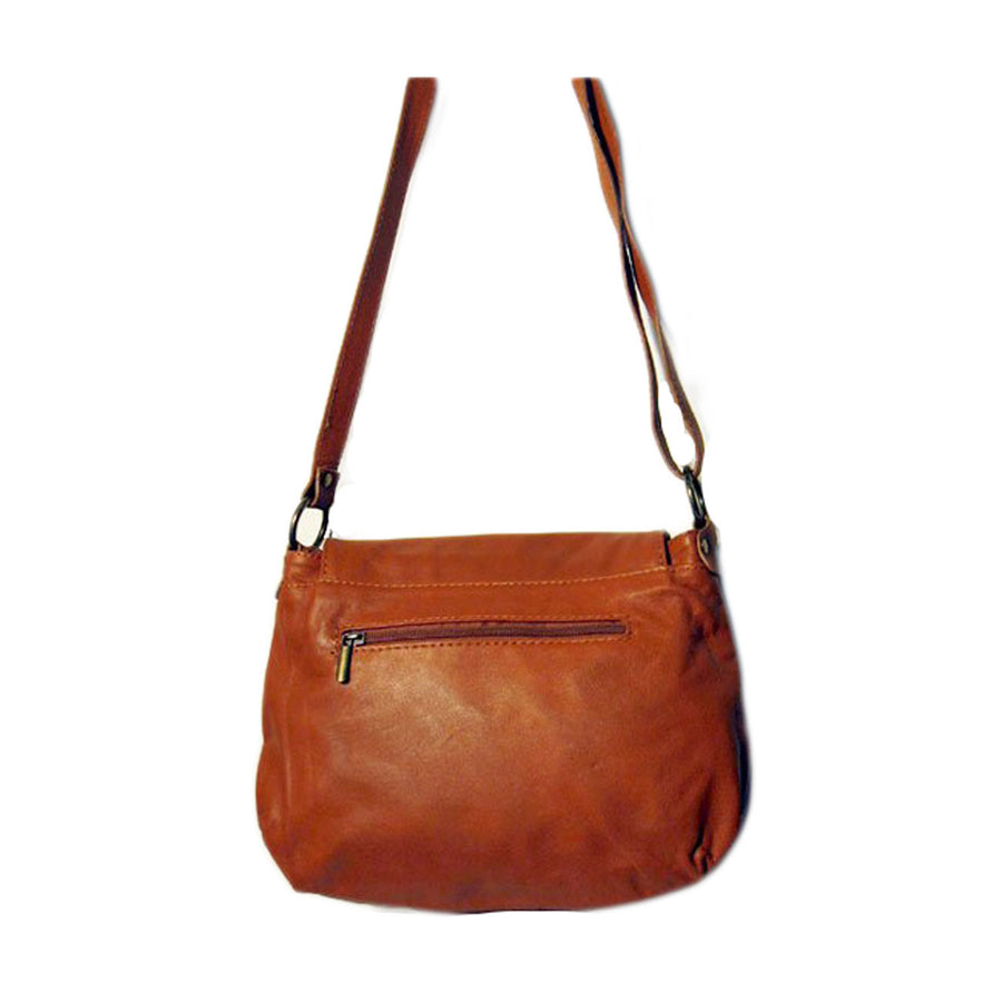 Tan Saddle Genuine Leather Tassel Crossbody Handbag