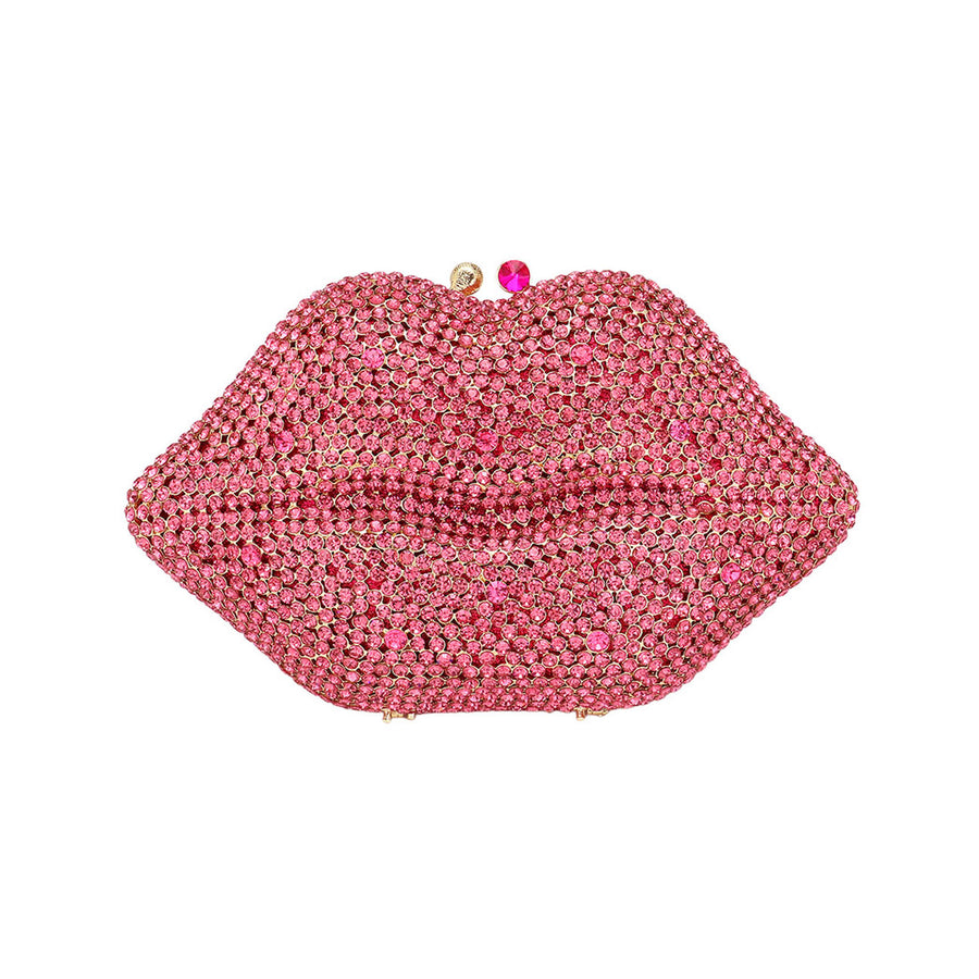 Dazzling Pink Crystal Rhinestone Hot Lips Clutch Bag
