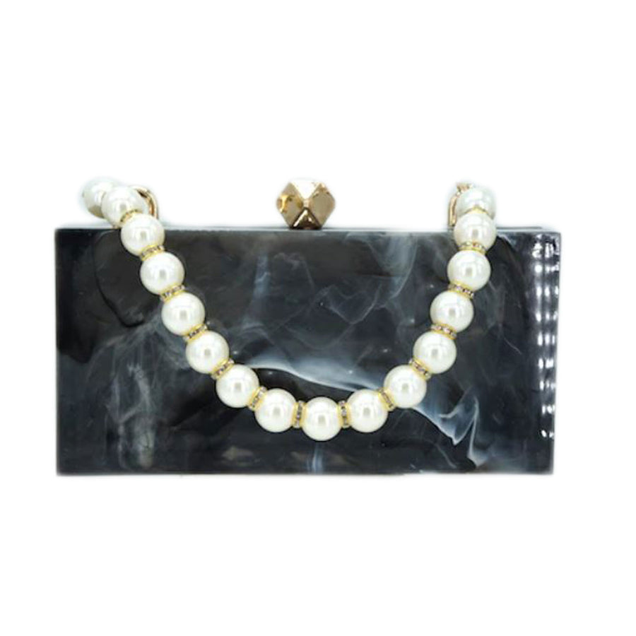 Luxe Bling Orange Pearly Beads Handle Clutch Case Bag
